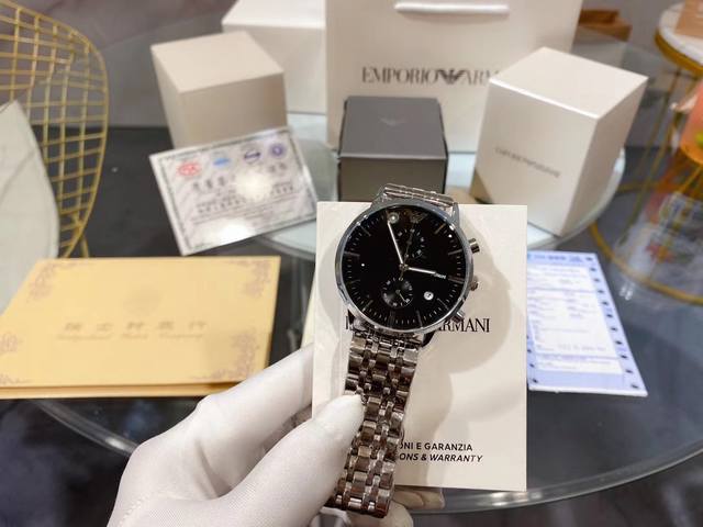 Armani boutique men's wristwatch exudes a gentlemanly style. Adopting the top-notch imported quartz movement for absolute precision in timekeeping, the watch strap is made of top-grade 316 black stainless steel material with mineral super strong mirr