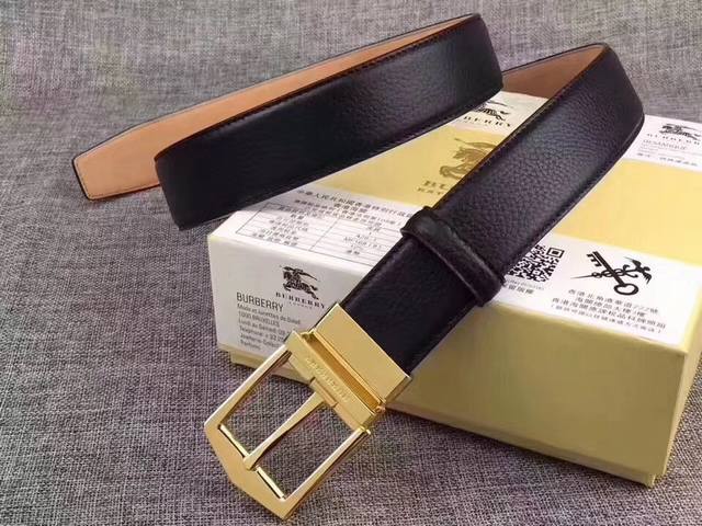 Burberry Italian made waist belt, original imported double-sided lychee patterned leather, 100% calf leather embossed leather, width 3.5cm, matched with official website pure copper needle buckle, matched with glossy copper buckle. Double sided repli