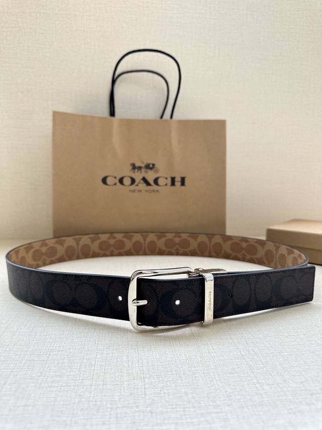The 3.7cm wide COACH double-sided belt is made of black fabric with a classic logo buckle, and comes in two different appearances. Its fit can be personalized and can be cut with scissors. Trimmable double-sided: