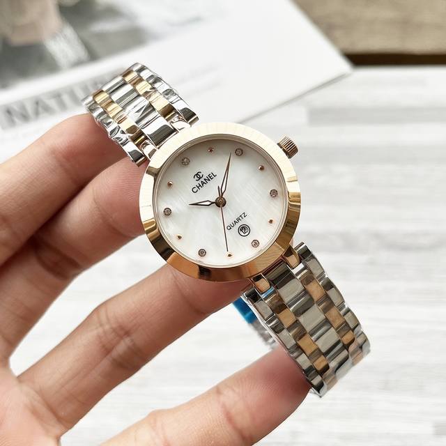 White rose gold diamond ring 30 new design classic hot selling Omega women's watch imported quartz movement mother of pearl dial sapphire mirror size 26Mm316L stainless steel case stainless steel strap fashionable style elegant temperament: