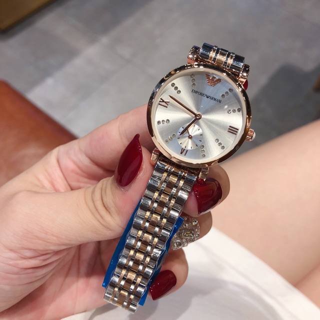 Popular and high-volume Armani couple watch, imported high-quality quartz movement with original butterfly clasp, 32mm for women and 40mm for men