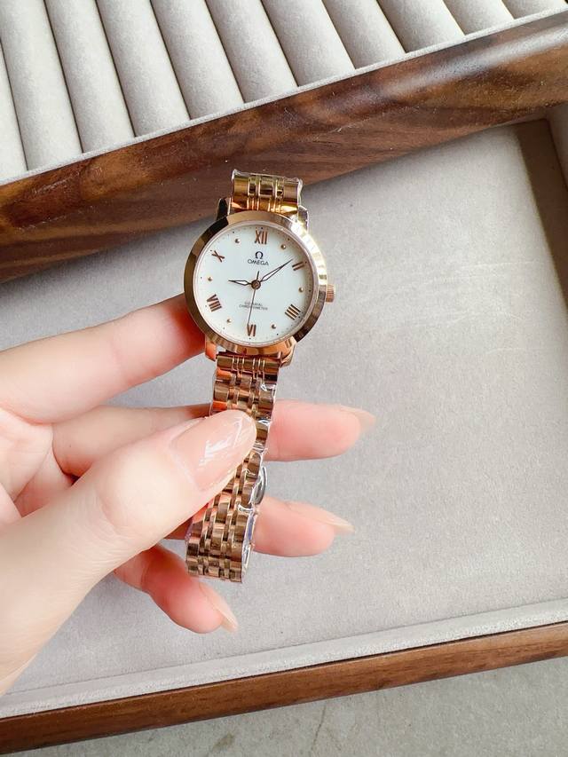 20 Omega Omega Fashion Women's Quartz Watch with White Leather and Steel Strip, a goddess like watch with a super stylish design concept, imported quartz movement, top-level coated glass mirror, multi-color imported calf leather with original needle