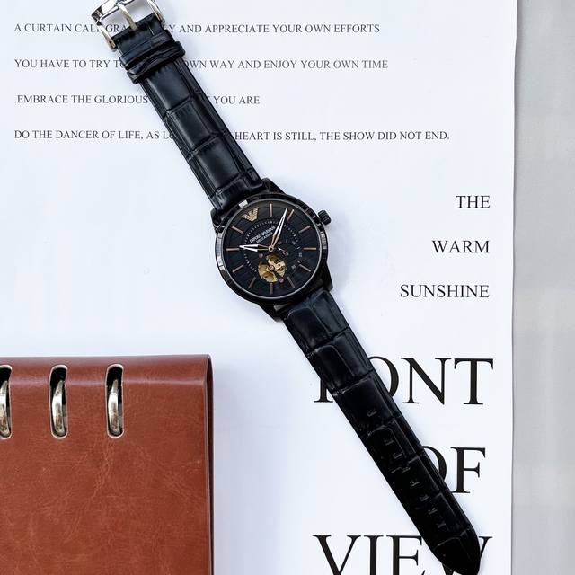 Armani, hollowed out watch series, equipped with imported brand new 82S7 gold movement, precise and trouble free timing, diameter for men: 42mm, thickness 10mm, classic needle buckle, sapphire glass mirror, fireproof flower, scratch resistant, 316 st