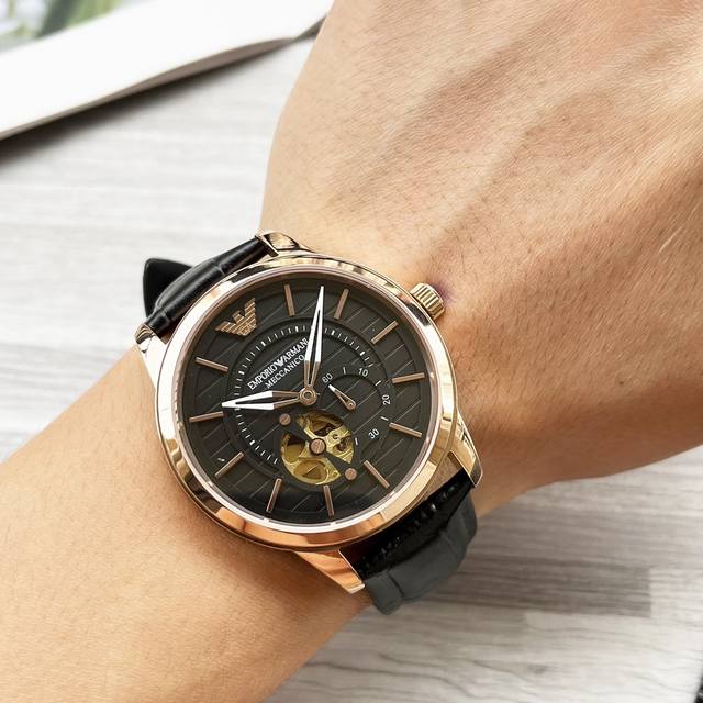 Unified Armani Men's Watch Song Weilong's Trendy Hollow Mechanical Watch with Unique Craftsmanship, Fashionable and Casual Transparent Heart, Rich in Modern Art, Exquisite Hollow Crown Logo Eagle shaped Hollow Dial Bar Fixed Nail Scale Matte Steel St