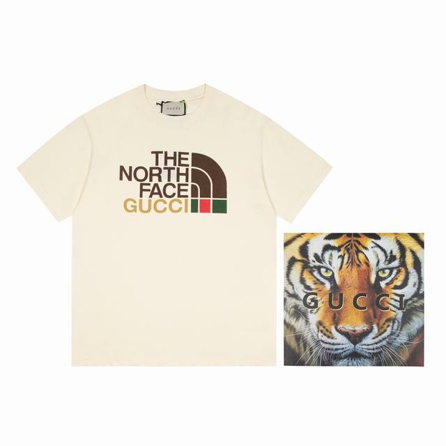 Style number A41-1 Size XS-S-M-L Apricot color unisex Gucc * x Northfac * Gucci North latest co branded cat box short sleeved logo all cotton classic versatile age reducing style Dry cleaning or reverse wrapping laundry: