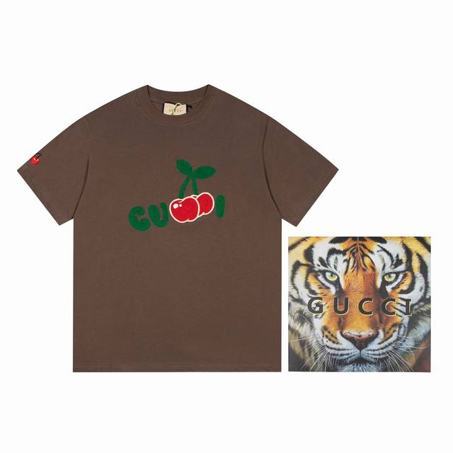 Style number A65-1, size XS-S-M-L. Top version Gucci, Beverly Hills cherry letters, embroidered logo, short sleeves, high version, high version, original fabric, high version, high-quality customization, 260 grams high: