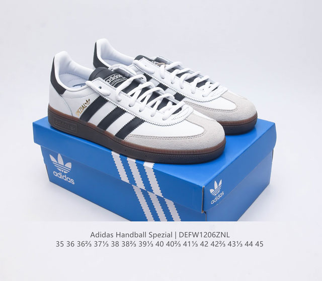 Adidas Handball Spezial Trifolium Academy Style Retro Casual Board Shoes, German Training Shoes, Rubber Bottom Soft Leather Classic Sports Shoes for Men and Women, Round Head Stitching and Splicing Design, Front Strap Tongue