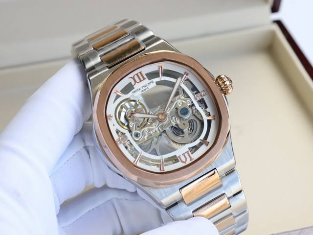 Leather Steel Patek Philippe PP Men's Watch Top Edition 316L Stainless Steel Case, with an imported calf leather strap, equipped with a fully automatic imported mechanical movement, mineral scratch resistant mirror glass, size: diameter 42Mm, thickne