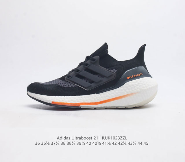 Adidas Ultraboost 21, a low top, smooth running, shock-absorbing, and rebounding running shoe, is showcased with a brand new appearance. It features a newly woven texture of prim