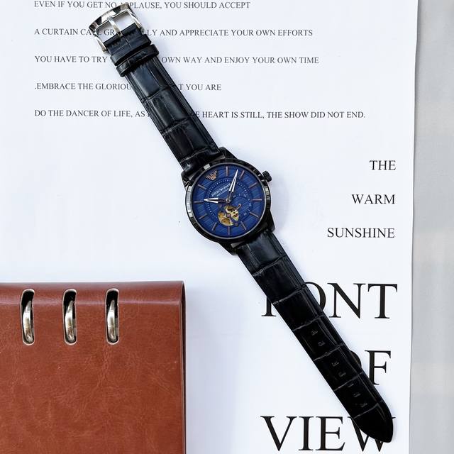 Armani, hollowed out watch series, equipped with imported brand new 82S7 gold movement, precise and trouble free timing, diameter for men: 42mm, thickness 10mm, classic needle buckle, sapphire glass mirror, fireproof flower, scratch resistant, 316 st