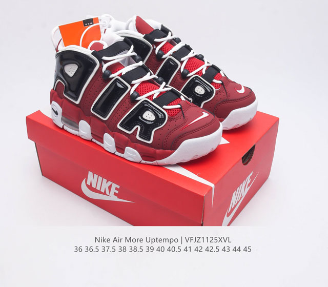 Nike Air More Uptempo 96 leather full palm air cushioned men's and women's sports shoes, thick sole height increasing cushioning running shoes, continue the rapid development of basketball in the 1980s and 1990s