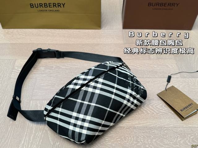 The classic logo of the Burberry waist bag and chest bag is highly recognizable, making it a versatile and fashionable item for the upper body. Size 32 16