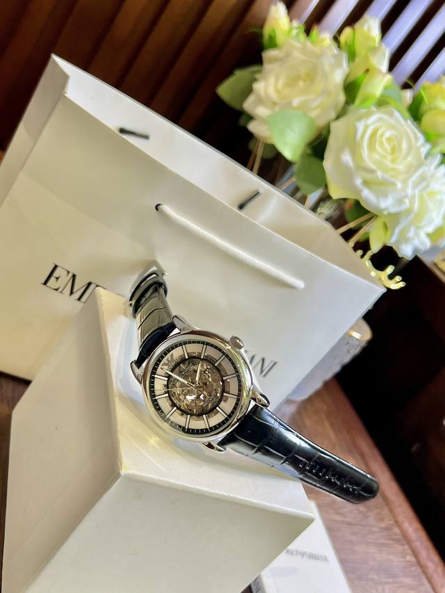 FFFH picture with packaging 25 original version, original movement button, what you have been looking for, finally in stock, highly recommended ♀♀ Armani Mechanical Belt Men's Watch Arrives Armani Case: 316L Stainless Steel Mirror: Reinforced Mineral