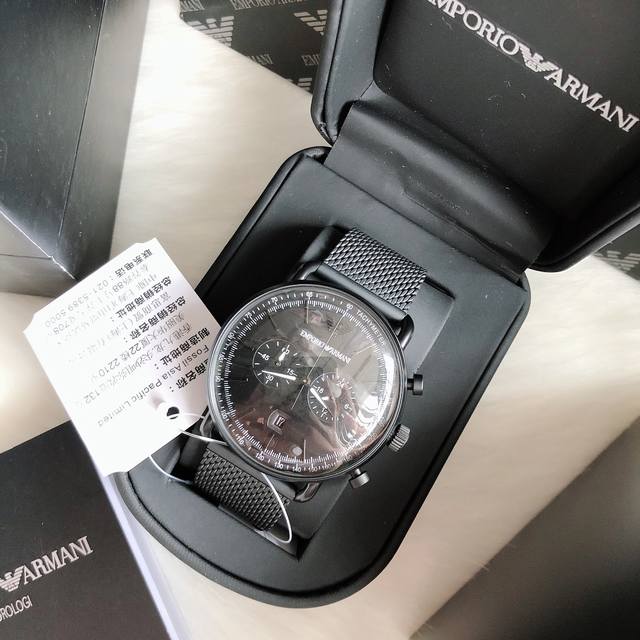 Original Armani Case Strap: Sand Black Official Website Model: AR11264 Case: 316L Stainless Steel Mirror: Reinforced Mineral Glass Strap: 316L Stainless Steel Mesh Buckle: Needle Buckle Size: 43: