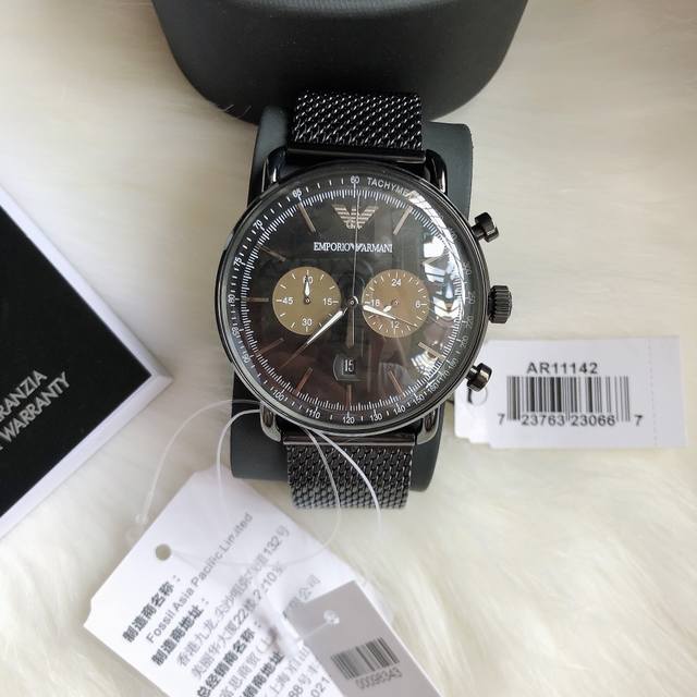 Original Armani Official Website Model: AR11142 Case: 316L Stainless Steel Mirror: Reinforced Mineral Glass Strap: 316L Stainless Steel Mesh Strap Buckle: Needle Buckle Size: 43mm * 11mm: