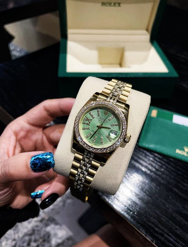 Watch Strap with Diamond Rolex Diary Series Classic Women's Solid Core Steel Belt - Original Buckle Imported Movement Red Book Hot Recommended Design Shows Unique Noble and Elegant Goddess temperament! 316 stainless steel case paired with Swarovski c