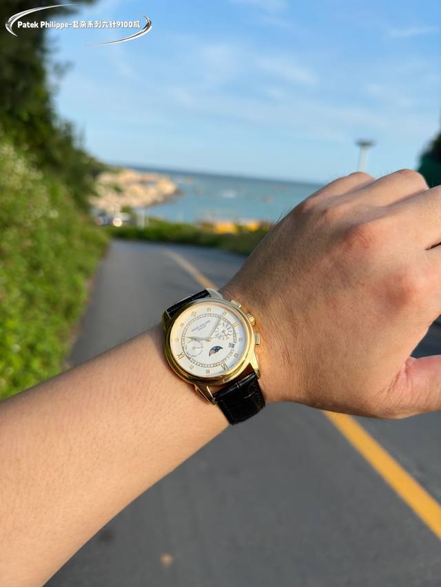 White gold Patek Philippe complex series six needle men's watch explosive multifunctional watch! 1. Equipped with the original imported 9100 mechanical watch with monthly and lunar kinetic energy function movement! Classic exclusive features are used