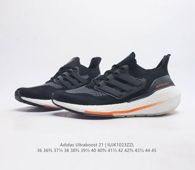 Adidas Ultraboost 21, a low top, smooth running, shock-absorbing, and rebounding running shoe, is showcased with a brand new appearance. It features a newly woven texture of prim
