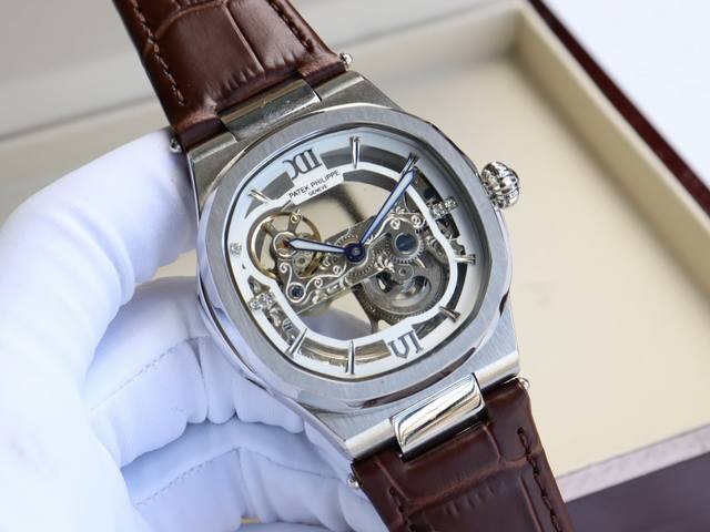 Leather Steel Patek Philippe PP Men's Watch Top Edition 316L Stainless Steel Case, with an imported calf leather strap, equipped with a fully automatic imported mechanical movement, mineral scratch resistant mirror glass, size: diameter 42Mm, thickne