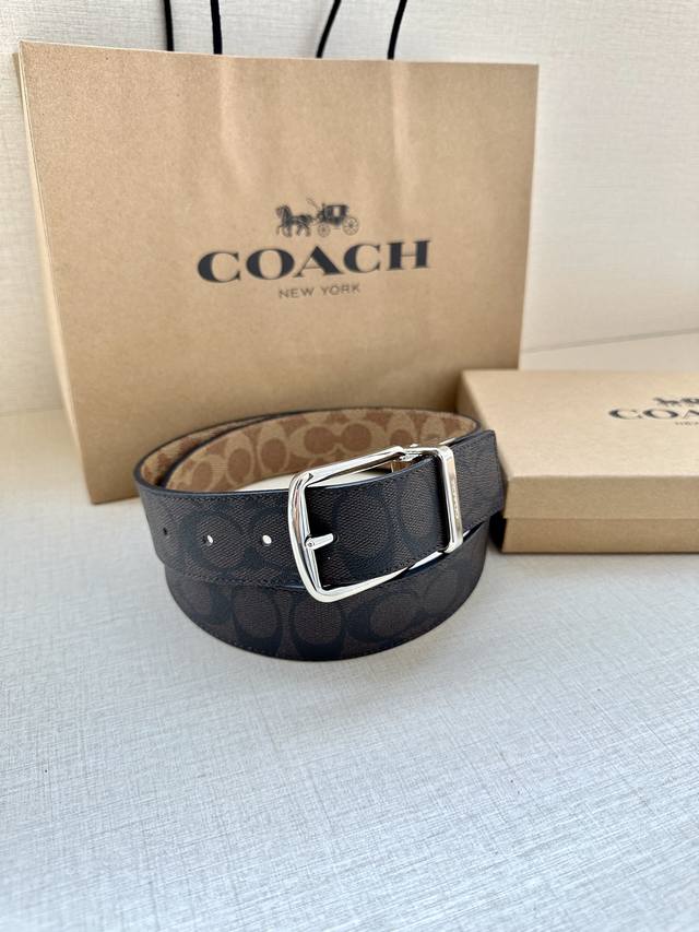 The 3.7cm wide COACH double-sided belt is made of black fabric with a classic logo buckle, and comes in two different appearances. Its fit can be personalized and can be cut with scissors. Trimmable double-sided: