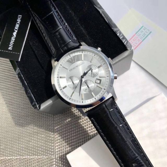 Original brand Armani model: Ar2458 white face ar2448 blue face Ar2434 black face imported quartz movement 'mineral reinforced glass mirror' stainless steel strap invisible double lock 'three eye timing date window: