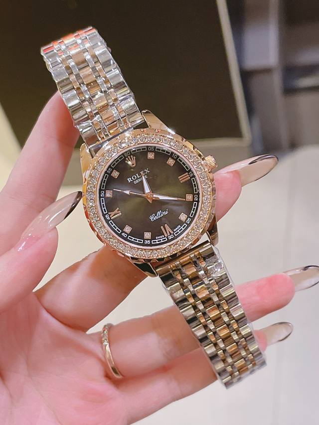 Rolex classic simple and fashionable fashion watch with exquisite socialite temperament Solid steel strip wear-resistant lens Quartz movement: