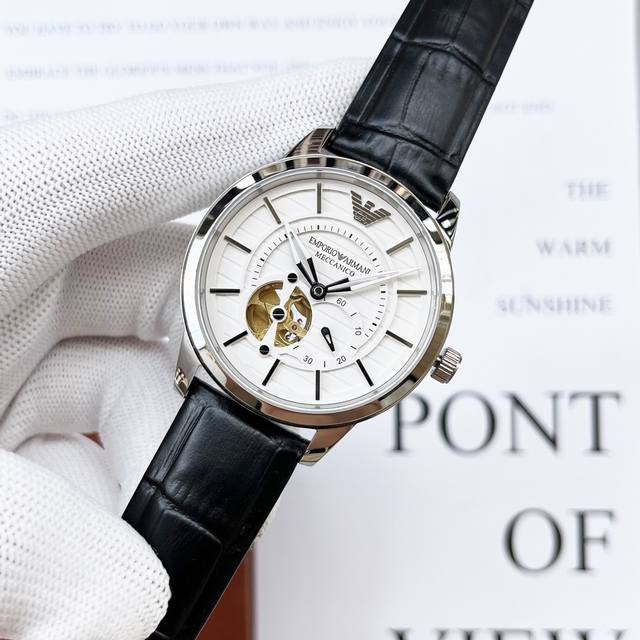 Armani, hollowed out watch series, equipped with imported brand new 82S7 gold movement, precise and trouble free timing, diameter for men: 42mm, thickness 10mm, classic needle buckle, sapphire glass mirror, fireproof flower, scratch resistant, 316 st
