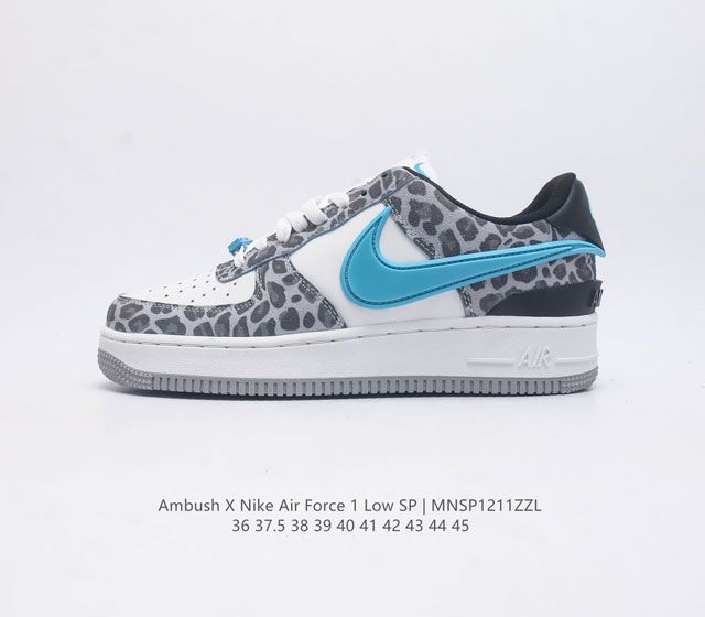The Nike Air Force One Af1 low top casual sports board shoes Ambush X Nk Air Force 1 07 Low Sp Air Force One co branded iconic swoosh extends beyond the heel