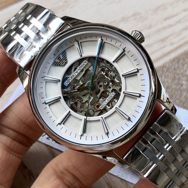 Armani mechanical men's watch, AR1945， Fully automatic mechanical watch, front and rear hollow design, exquisite! Amazing! 316 stainless steel strap, diameter~43mm, with packaging, available at first hand price