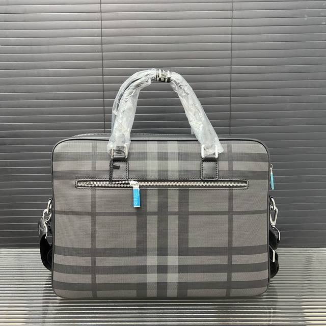 Burberry men's checkered briefcase computer bag crossbody handbag features exquisite inlay craftsmanship, classic and versatile physical photography, original factory fabric, high-end quality delivery dust bag 38 X 27 Cm