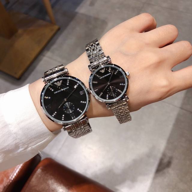 Popular and high-volume Armani couple watch, imported high-quality quartz movement with original butterfly clasp, 32mm for women and 40mm for men