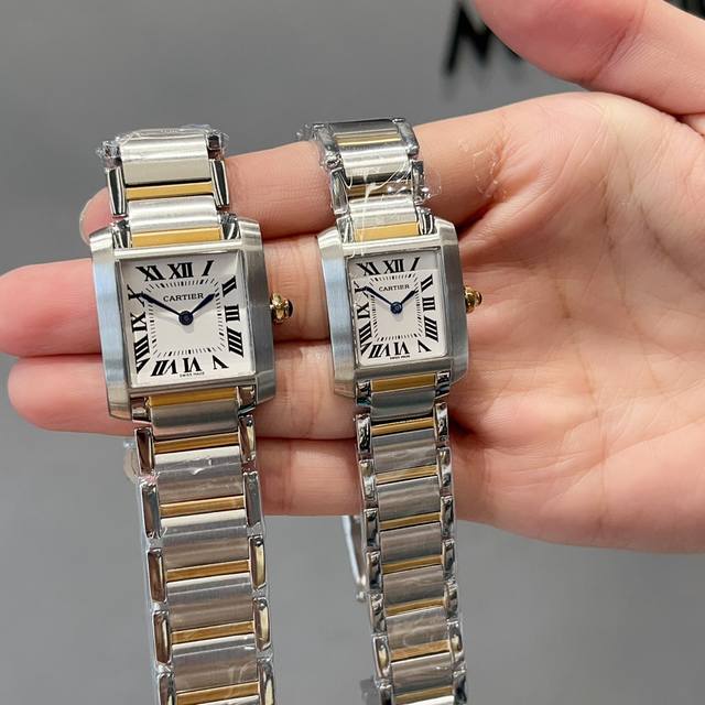 Platinum Diamond 20 Cartier French Tank Series Tankfrancaise, Swiss quartz movement, 316L stainless steel case and bracelet, tempered crystal mirror, gemstone round bead crown, medium size: width 27Mm, length 32mm: