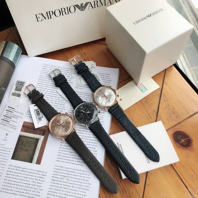 Recommended Armani Classic Casual Business Edition, men's leather strap watch, models AR11109, 11143, 11123, black dial, calf leather strap quartz watch, dial diameter 43mm mineral glass: