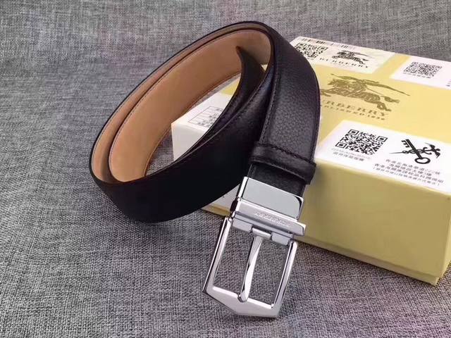 Burberry Italian made waist belt, original imported double-sided lychee patterned leather, 100% calf leather embossed leather, width 3.5cm, matched with official website pure copper needle buckle, matched with glossy copper buckle. Double sided repli