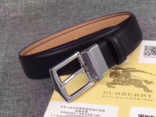 Burberry Italian made waist belt, original imported double-sided lychee patterned leather, 100% calf leather embossed leather, width 3.5cm, matched with official website pure copper needle buckle, matched with glossy copper buckle. Double sided repli