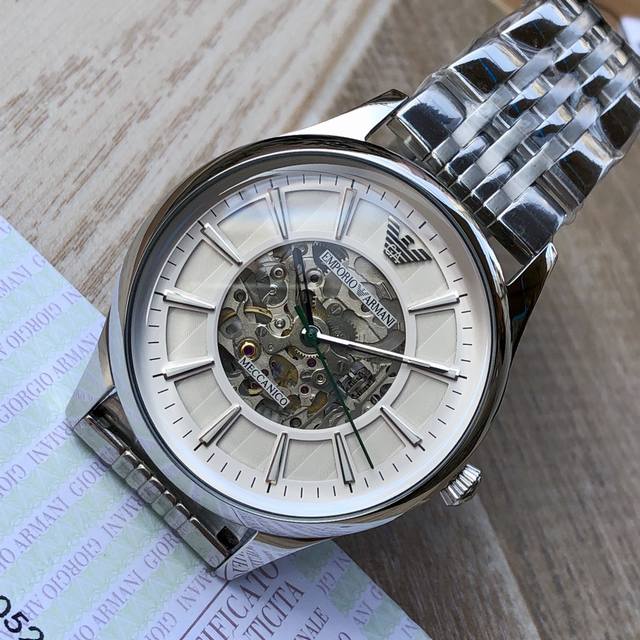 Armani mechanical men's watch, AR1945， Fully automatic mechanical watch, front and rear hollow design, exquisite! Amazing! 316 stainless steel strap, diameter~43mm, with packaging, available at first hand price