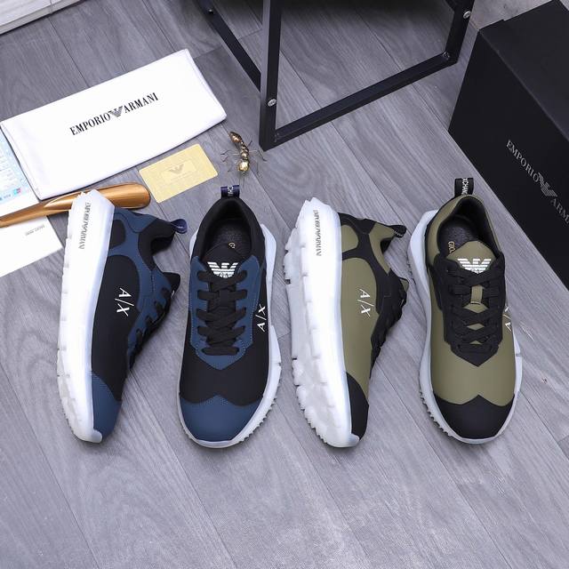 Product Trademark: Armani Casual Shoes Size: 38-44 Product Material: Selected Cowhide Splicing Upper Breathable Mesh Inner Rubber outsole