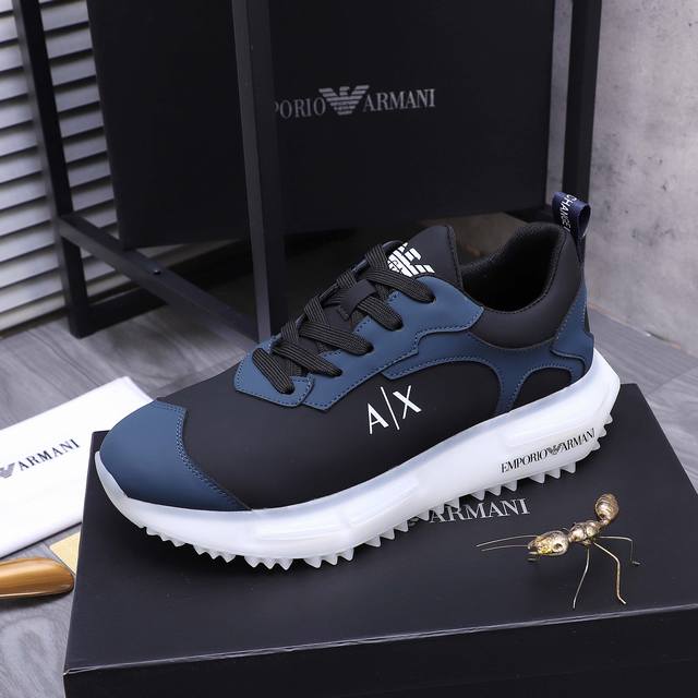 Product Trademark: Armani Casual Shoes Size: 38-44 Product Material: Selected Cowhide Splicing Upper Breathable Mesh Inner Rubber outsole