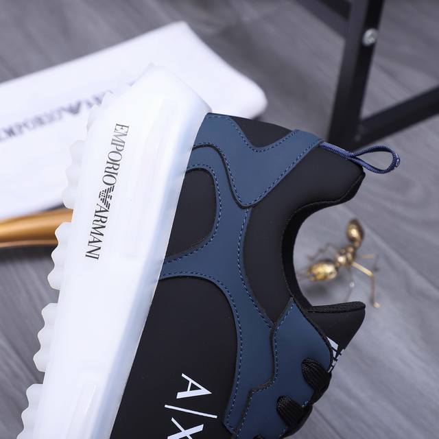 Product Trademark: Armani Casual Shoes Size: 38-44 Product Material: Selected Cowhide Splicing Upper Breathable Mesh Inner Rubber outsole