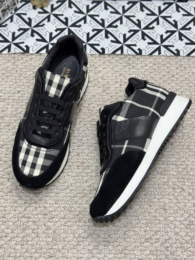 The new Burberry men's classic low cut sneakers, priced at actual factory price BURBERRY2024C, feature vintage plaid cotton paired with cowhide material for a refreshed interpretation, adorned with a refreshed brand logo. Made from sheepskin, durable