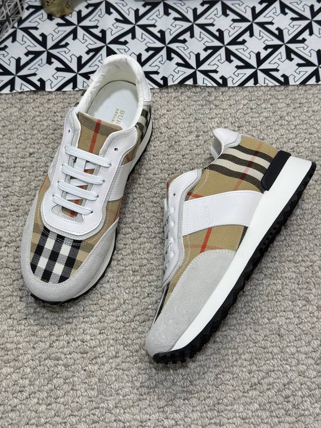 The new Burberry men's classic low cut sneakers, priced at actual factory price BURBERRY2024C, feature vintage plaid cotton paired with cowhide material for a refreshed interpretation, adorned with a refreshed brand logo. Made from sheepskin, durable