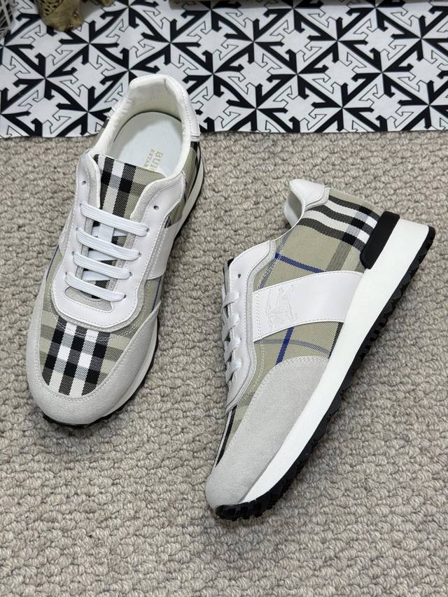 The new Burberry men's classic low cut sneakers, priced at actual factory price BURBERRY2024C, feature vintage plaid cotton paired with cowhide material for a refreshed interpretation, adorned with a refreshed brand logo. Made from sheepskin, durable