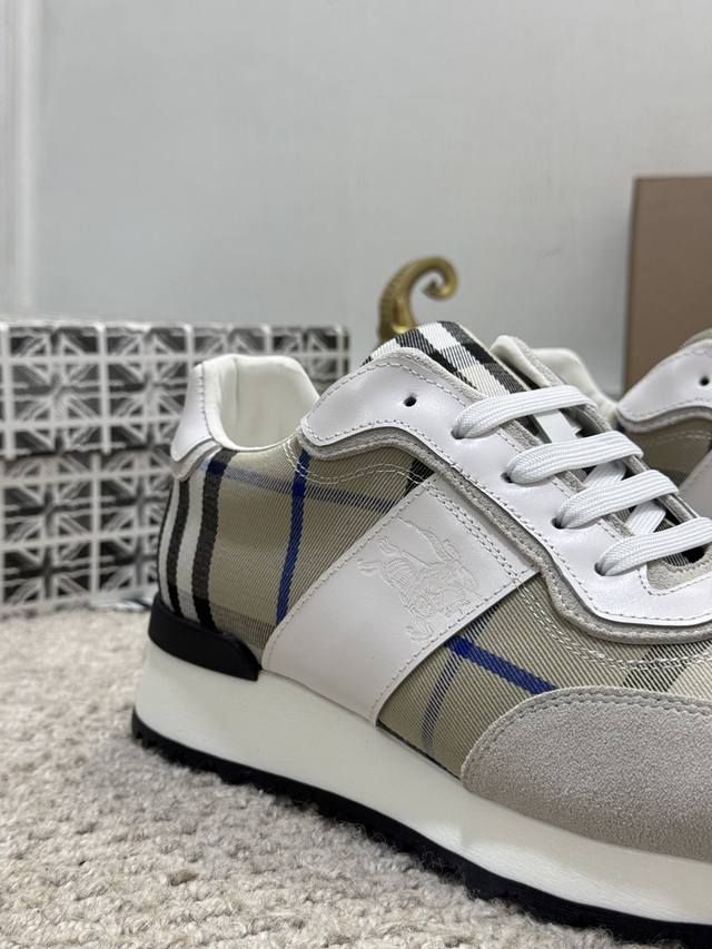 The new Burberry men's classic low cut sneakers, priced at actual factory price BURBERRY2024C, feature vintage plaid cotton paired with cowhide material for a refreshed interpretation, adorned with a refreshed brand logo. Made from sheepskin, durable