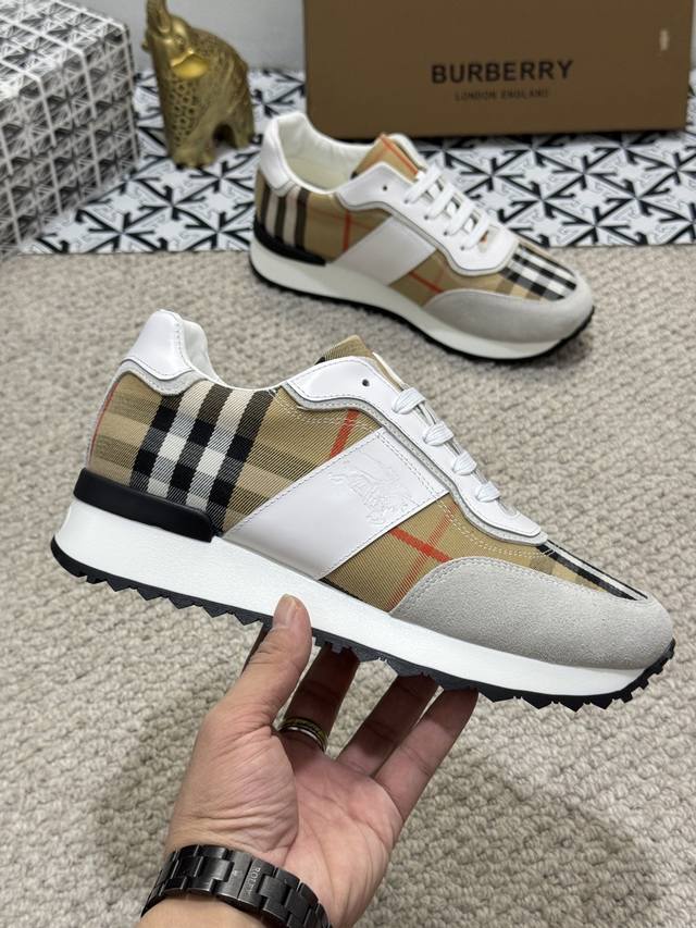 The new Burberry men's classic low cut sneakers, priced at actual factory price BURBERRY2024C, feature vintage plaid cotton paired with cowhide material for a refreshed interpretation, adorned with a refreshed brand logo. Made from sheepskin, durable