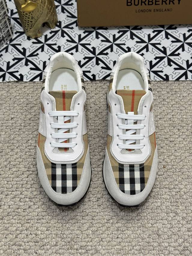 The new Burberry men's classic low cut sneakers, priced at actual factory price BURBERRY2024C, feature vintage plaid cotton paired with cowhide material for a refreshed interpretation, adorned with a refreshed brand logo. Made from sheepskin, durable