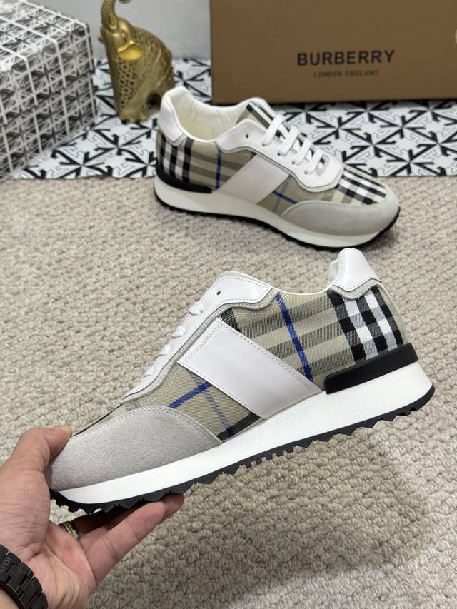 The new Burberry men's classic low cut sneakers, priced at actual factory price BURBERRY2024C, feature vintage plaid cotton paired with cowhide material for a refreshed interpretation, adorned with a refreshed brand logo. Made from sheepskin, durable