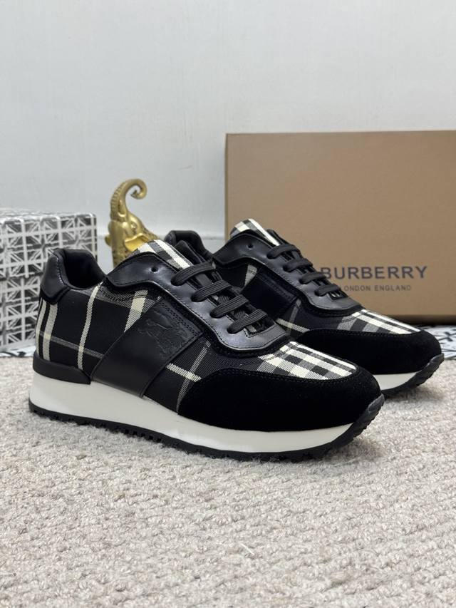 The new Burberry men's classic low cut sneakers, priced at actual factory price BURBERRY2024C, feature vintage plaid cotton paired with cowhide material for a refreshed interpretation, adorned with a refreshed brand logo. Made from sheepskin, durable