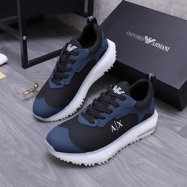 Product Trademark: Armani Casual Shoes Size: 38-44 Product Material: Selected Cowhide Splicing Upper Breathable Mesh Inner Rubber outsole