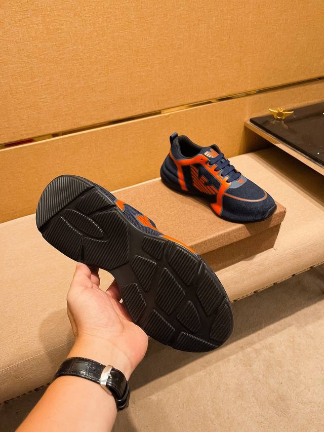Factory approved Armani men's shoes high-end brand official website 1:1 latest masterpiece: The upper is made of original Italian official website special technology fabric, matched with original comfortable and breathable inner lining, and the origi