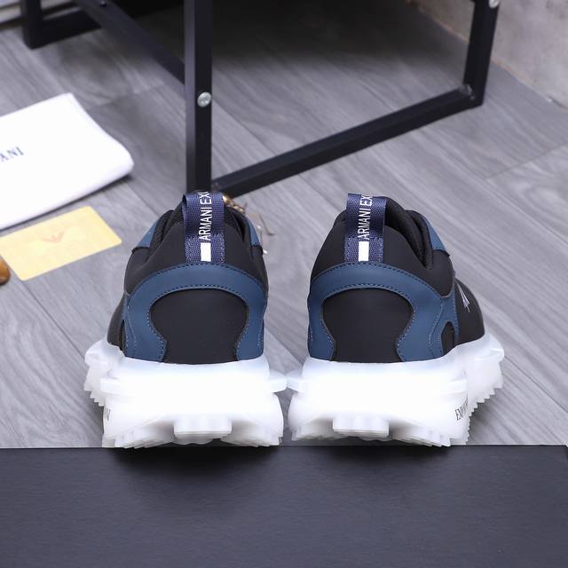 Product Trademark: Armani Casual Shoes Size: 38-44 Product Material: Selected Cowhide Splicing Upper Breathable Mesh Inner Rubber outsole
